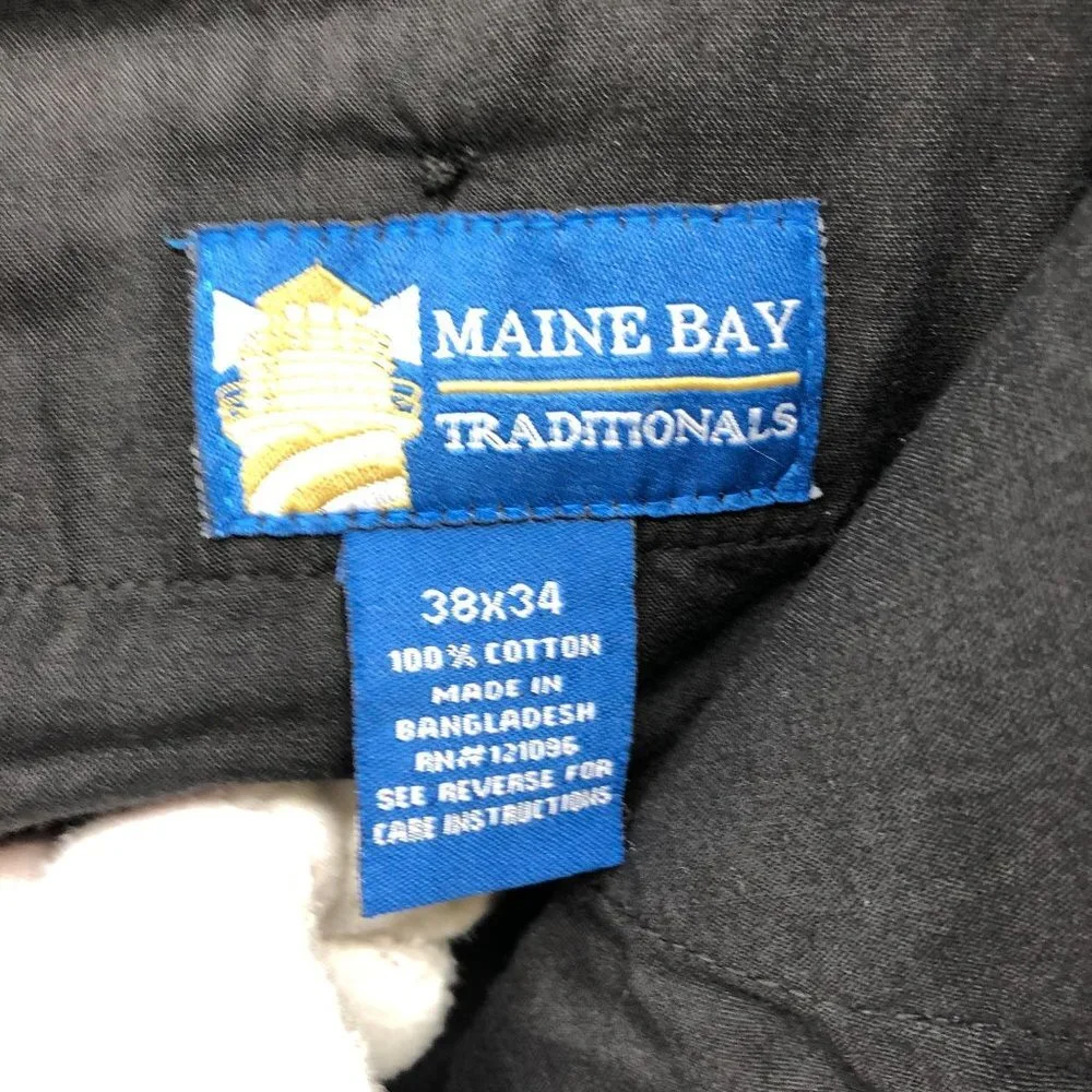 NWT Maine Bay Black Chino Pants Mens 38x32 Straight‎ Flat Front Workwear Cotton